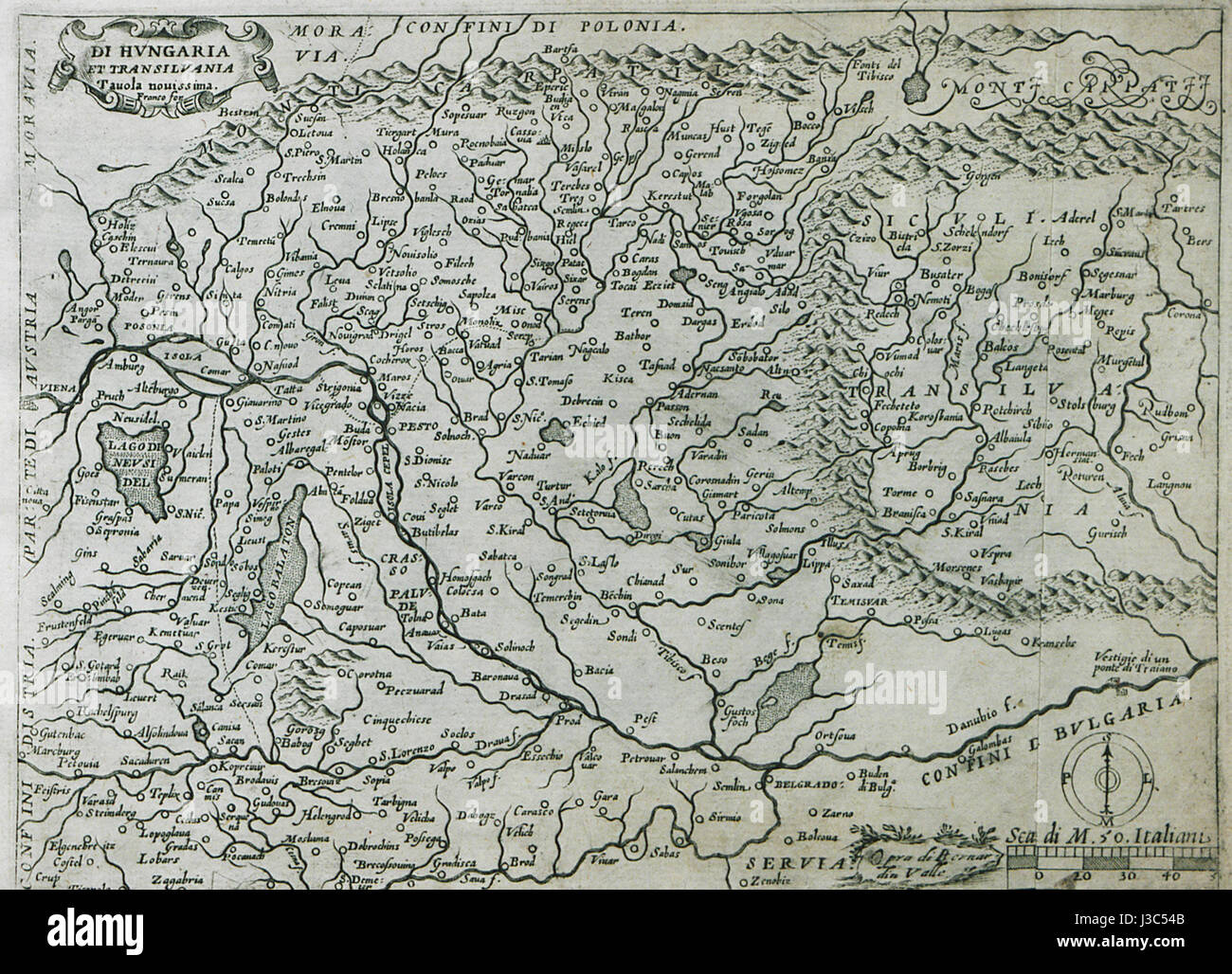 Si tratta di un'opera storica di Giuseppe Rosaccio, pubblicata nel 1598, che copre la geografia e la storia dell'Ungheria e della Transilvania durante il Rinascimento. Foto Stock
