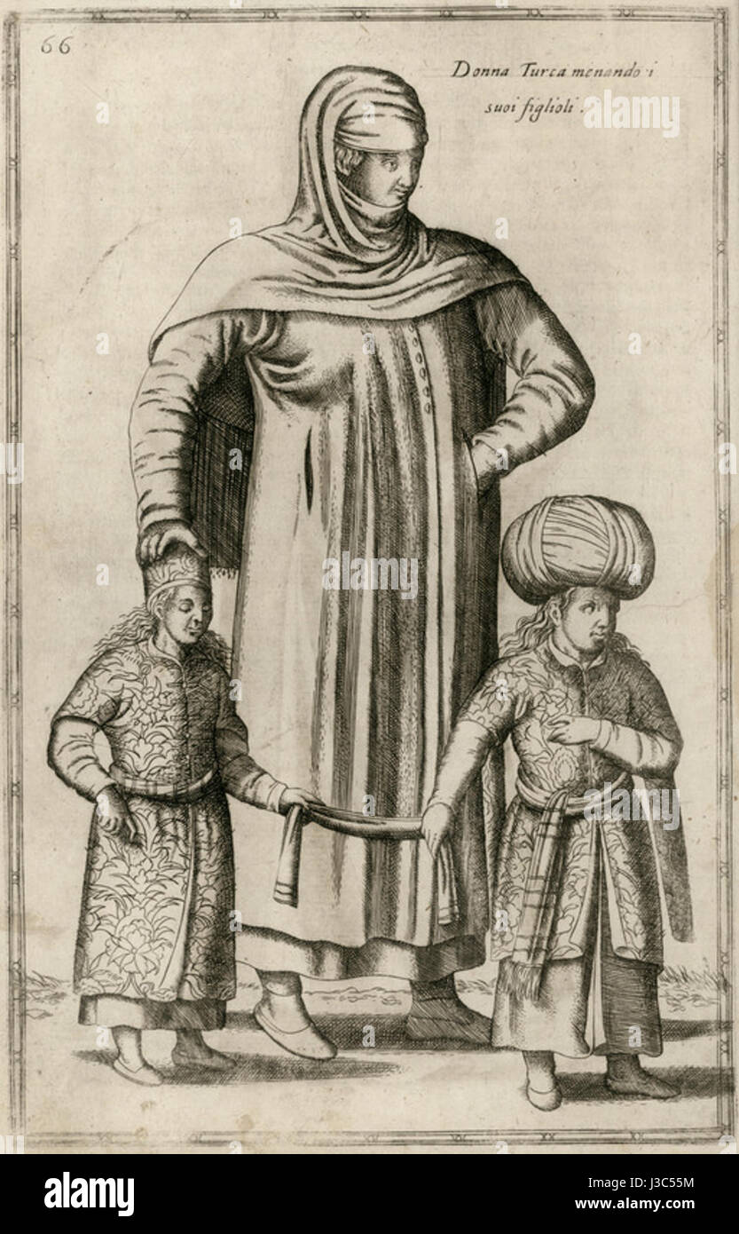 Donna Turca menando suoi figlioli Nicolay Nicolas de 1580 Foto Stock