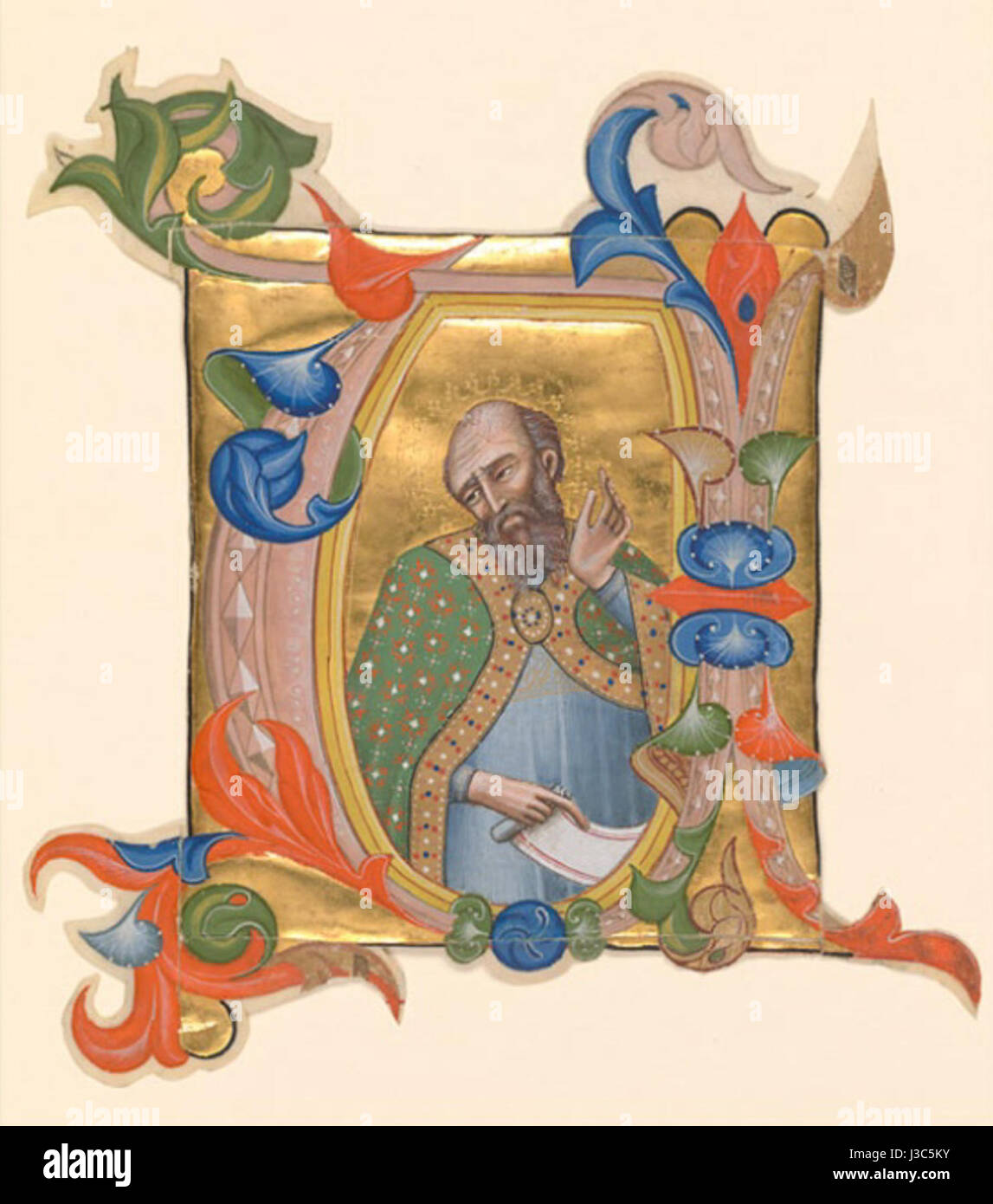 Don Silvestro dei Gherarducci graduale 2 per San Michele a Murano un profeta in un iniziale V (Morgan Library & Museum, la sig.ra M.478, n. 17 (II.5)) b Foto Stock