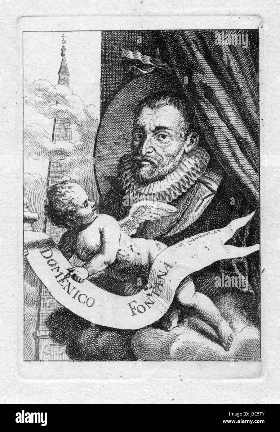 Domenico Fontana è stato un architetto e ingegnere italiano, noto per il suo lavoro nell'architettura rinascimentale e barocca. È famoso per il suo progetto della Basilica di San Pietro a città del Vaticano e per altri progetti notevoli in tutta Italia durante la fine del XVI secolo. Foto Stock