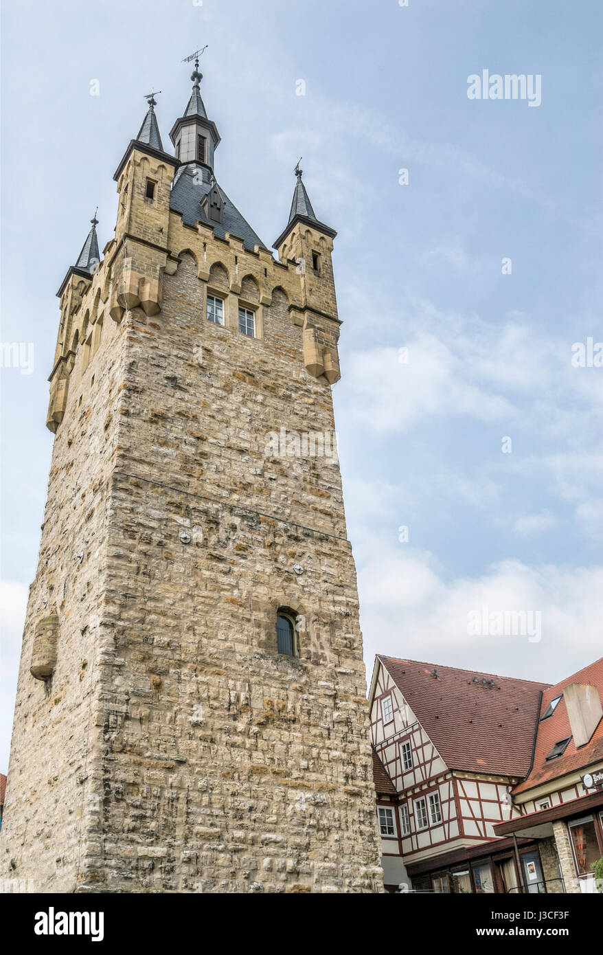 Il Blue Tower nella città medievale di Bad Wimpfen., Baden Wuertemberg, Germania Foto Stock