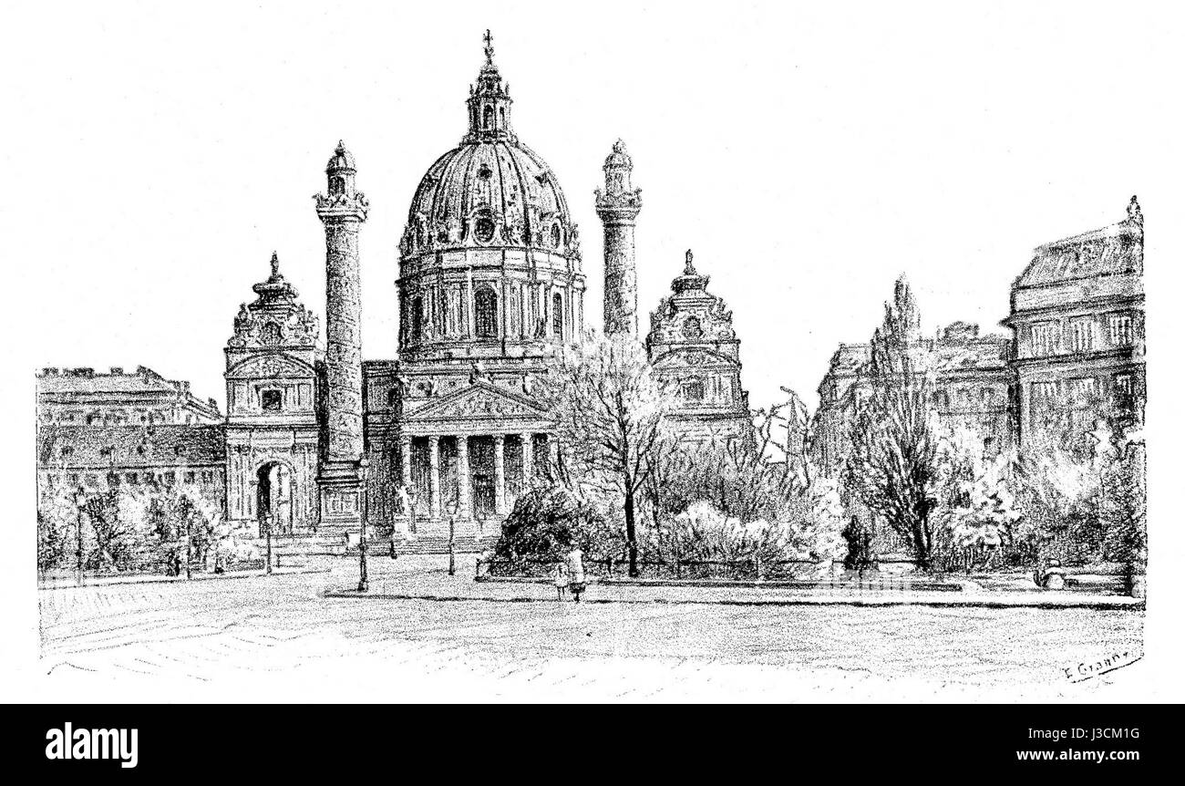 "Ernst Graner Karlskirche 1925" si riferisce a un'opera specifica di Ernst Graner, forse un'illustrazione o una rappresentazione architettonica della Karlskirche di Vienna, creata nel 1925. "DGE" può riferirsi all'origine o alla raccolta dell'opera. Foto Stock