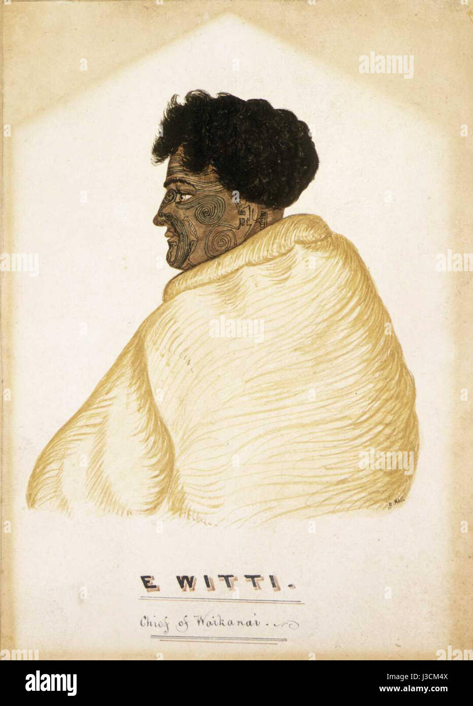 E Witti, capo di Waikanai, acquerello da R. Hall, c. 1840s Foto Stock