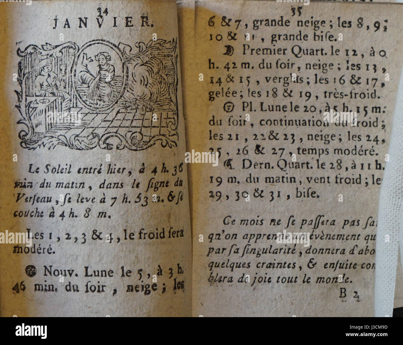 Il Double Almanach Journalier era una pubblicazione giornaliera di calendario che forniva informazioni pratiche e culturali. È servita come risorsa chiave per la vita quotidiana e gli eventi sociali durante il suo tempo. Foto Stock