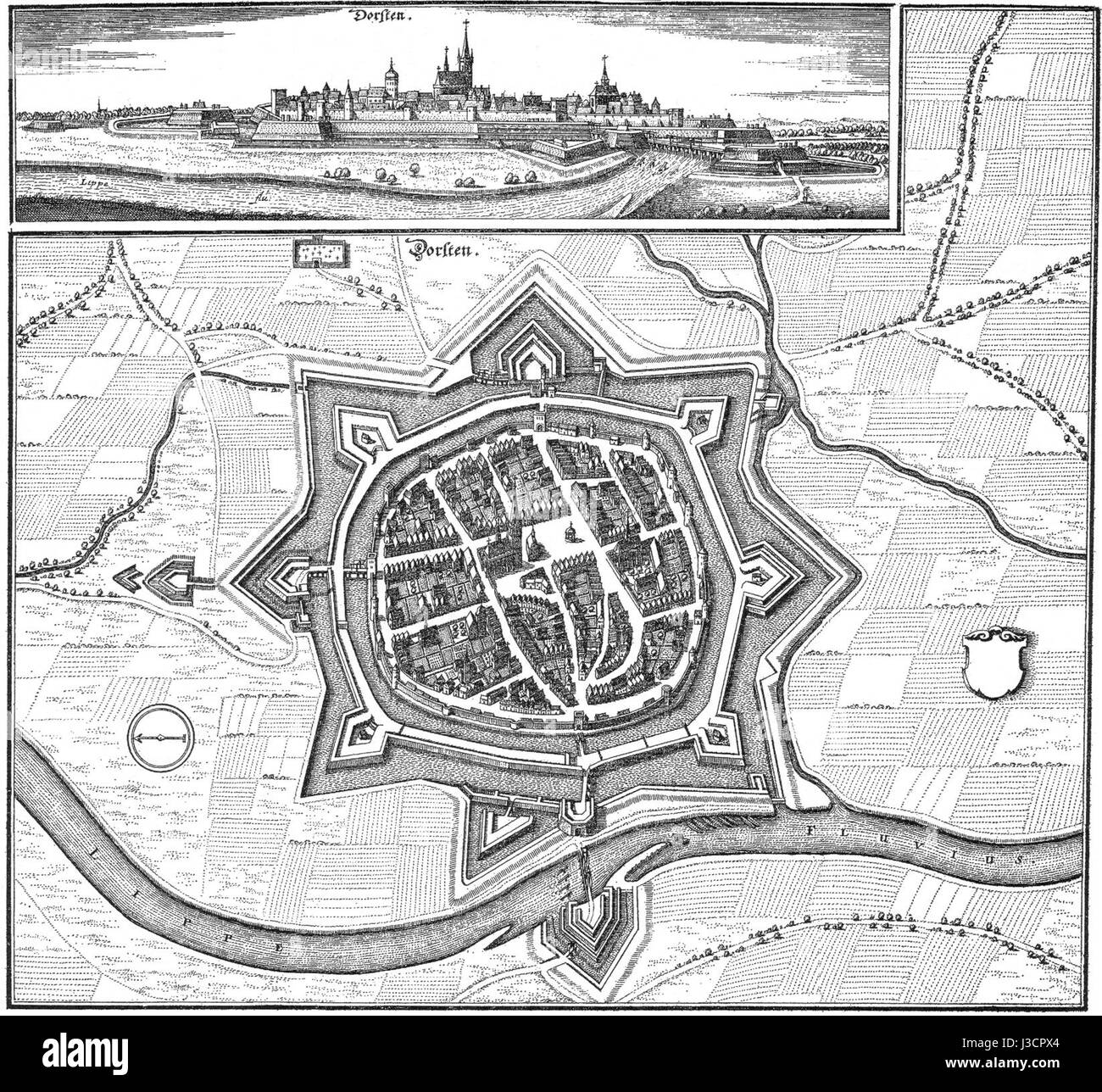 Dorsten 1633 incisione su rame dal programma Matthaeus merian Foto Stock