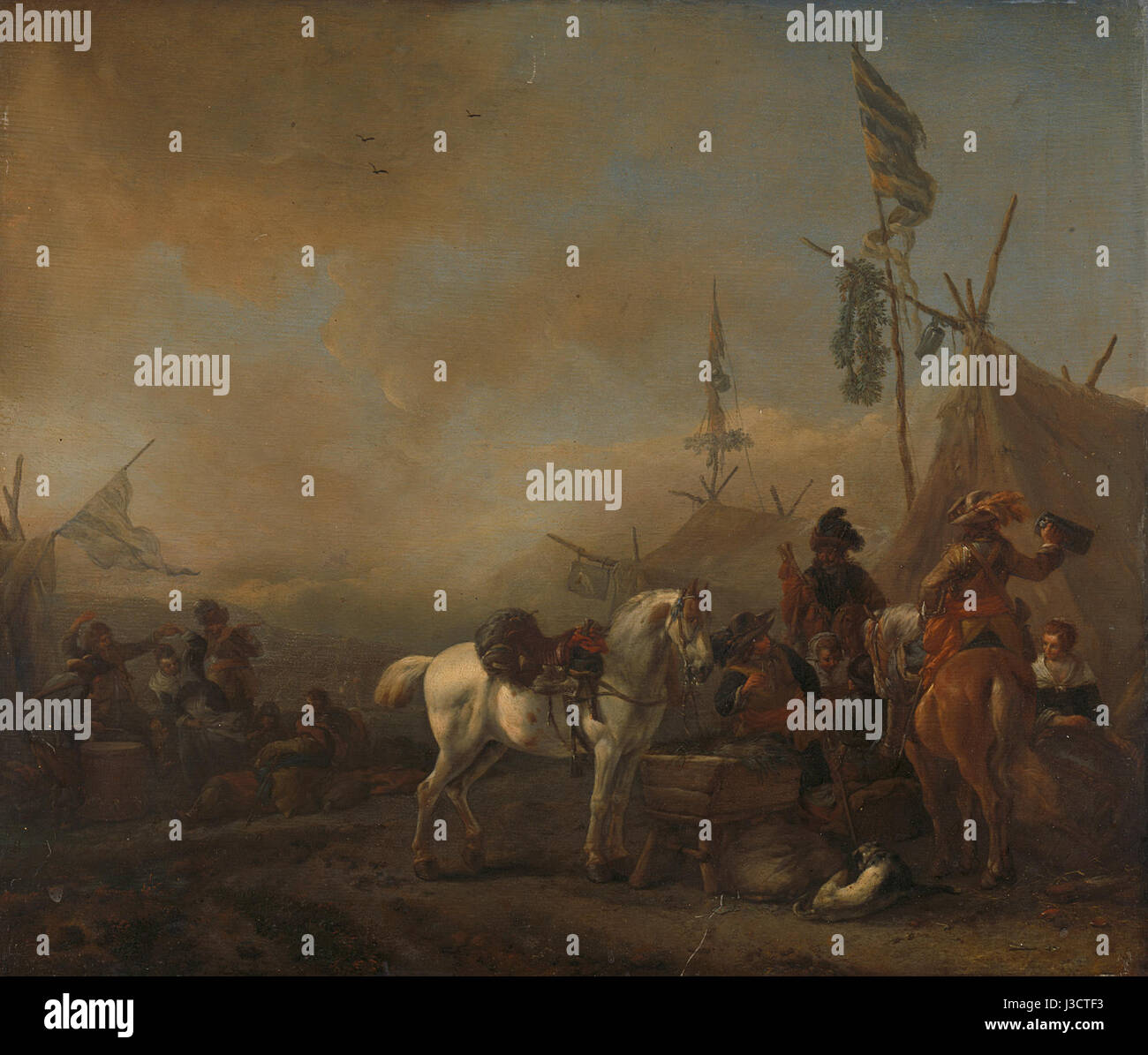 Il titolo si riferisce a un'opera d'arte storica o a un oggetto situato nel Rijksmuseum, raffigurante un campo militare ("legerkamp"). Il pezzo può fornire informazioni sulla vita militare storica, sulle tattiche o su un evento specifico. Foto Stock