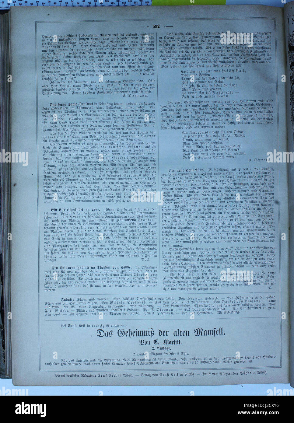 "Die Gartenlaube (1868) 592" si riferisce a una pubblicazione dell'anno 1868, probabilmente una rivista letteraria o rivista tedesca che pubblicò storie, poesie e articoli in quel periodo. Foto Stock
