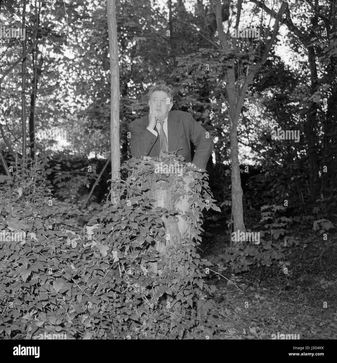 Attore svizzero Michel Simon a casa in Noisy-le-Grand, c.1956. Foto Stock