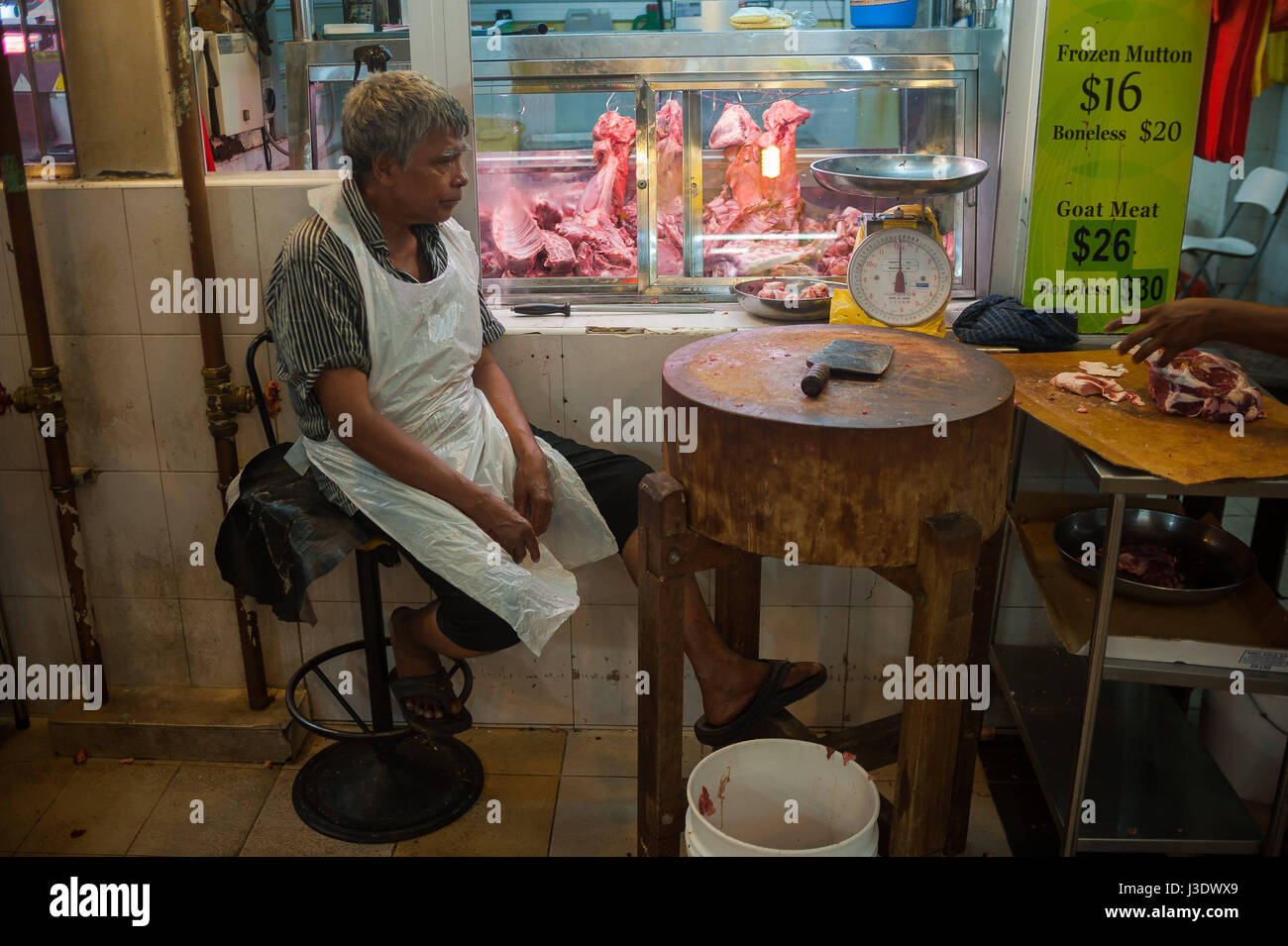 Singapore Repubblica di Singapore, Asia, una macelleria al mercato Tekka Foto Stock