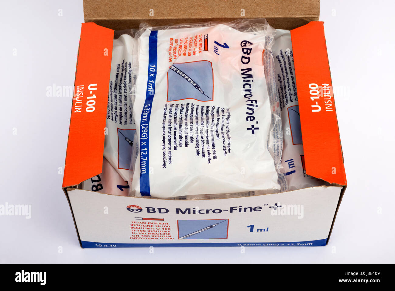 BD Micro-Fine 1ml siringhe da insulina Foto Stock