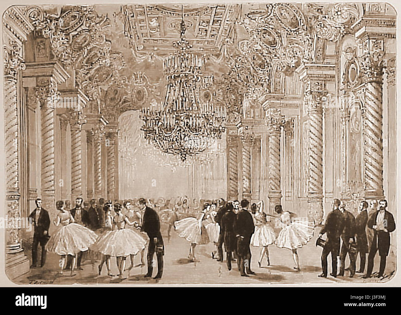 Il 'foyer de la danse' è un'opera d'arte che raffigura una sala da ballo o una sala da ballo. Il pezzo ritrae ballerini in movimento, catturati in un'atmosfera vivace ed elegante, forse del XVIII o XIX secolo. Foto Stock