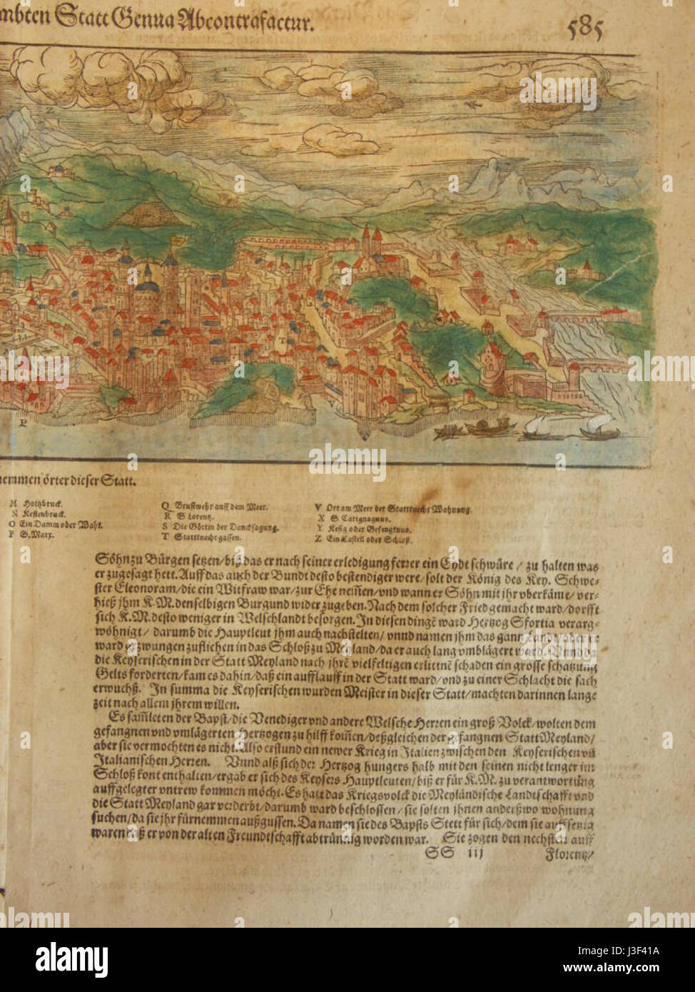 Questa immagine si riferisce a una pagina di un documento storico o manoscritto genovese, datata intorno al 1600, che fornisce approfondimenti sulla cultura, la politica e la società dell'epoca. Il documento riflette probabilmente la preminenza di Genoaâ come potenza marittima e commerciale durante il primo periodo moderno. Foto Stock