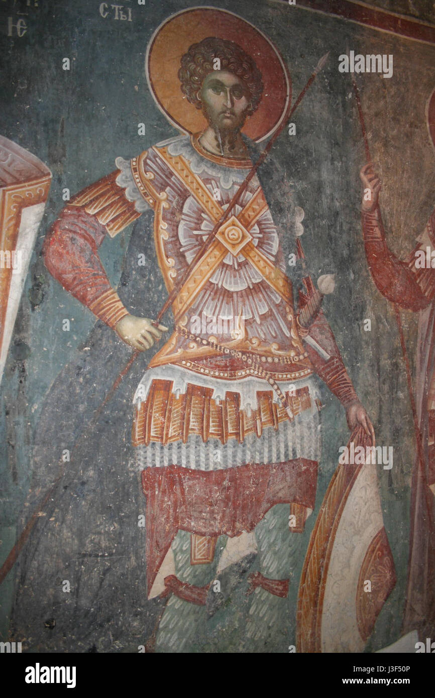 Questo titolo si riferisce agli affreschi trovati nella chiesa di San Nicola, situata a Banjani. L'immagine numerata 0394 raffigura probabilmente uno di questi affreschi, che sono importanti opere d'arte religiosa. Foto Stock