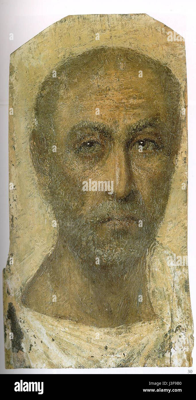 Nel 2015, la regione di Fayum in Egitto ha attirato l'attenzione per la scoperta di un ritratto di mummia Graeco-egiziana, noto come "Ritratto l'", risalente a 2.000 anni fa. Dipinto con encausto e tempera su legno, è rinomato per il suo realismo ed è considerato uno degli esempi più belli e meglio conservati dei 67 dipinti di mummia trovati da Flinders Petrie nel 1888. Foto Stock Nel 2015, la regione di Fayum in Egitto ha attirato l'attenzione per la scoperta di un ritratto di mummia Graeco-egiziana, noto come "Ritratto l'", risalente a 2.000 anni fa. Dipinto con encausto e tempera su legno, è rinomato per il suo realismo ed è considerato uno degli esempi più belli e meglio conservati dei 67 dipinti di mummia trovati da Flinders Petrie nel 1888. Foto Stock