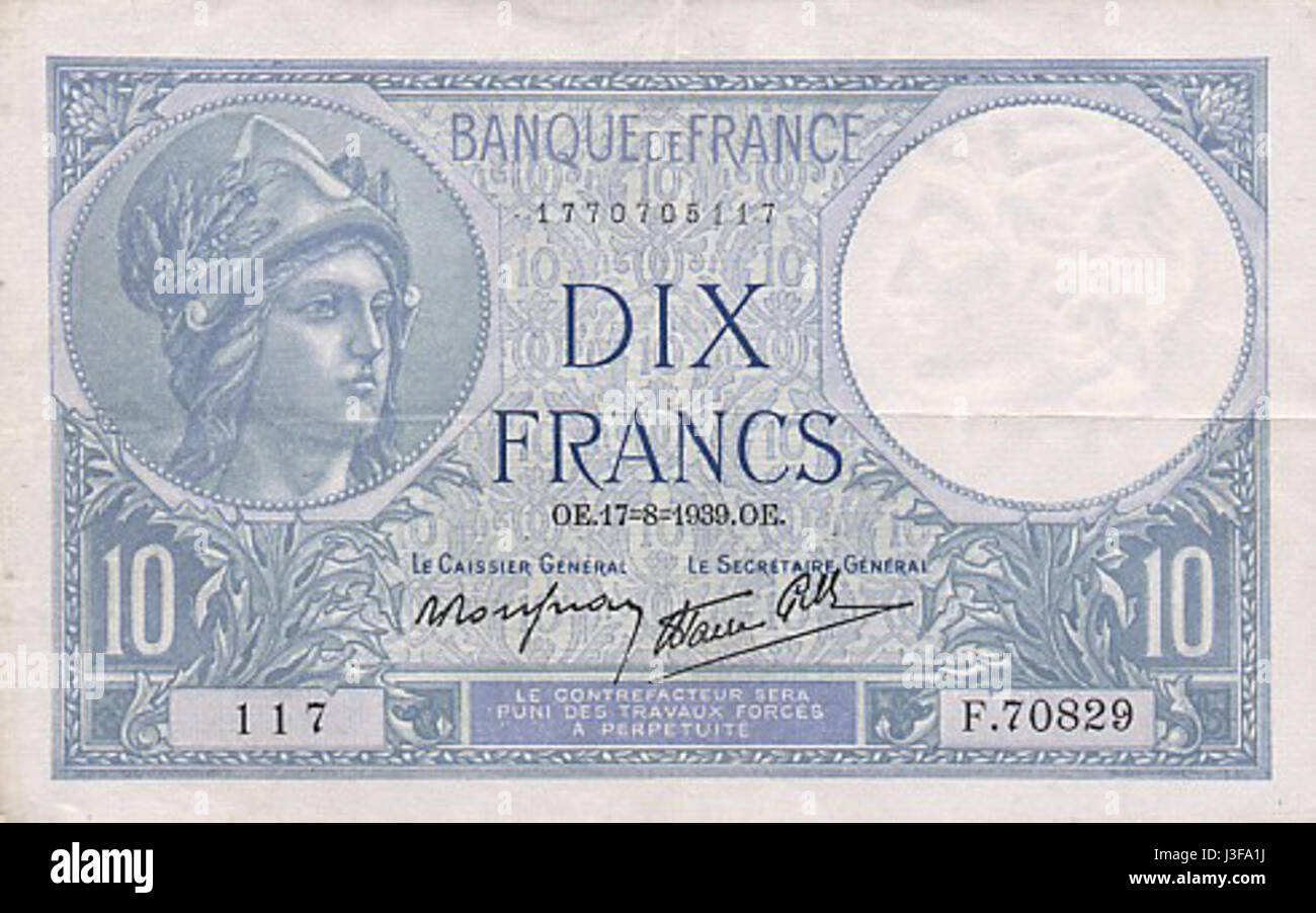 Francia 10 franchi 1939 Foto Stock