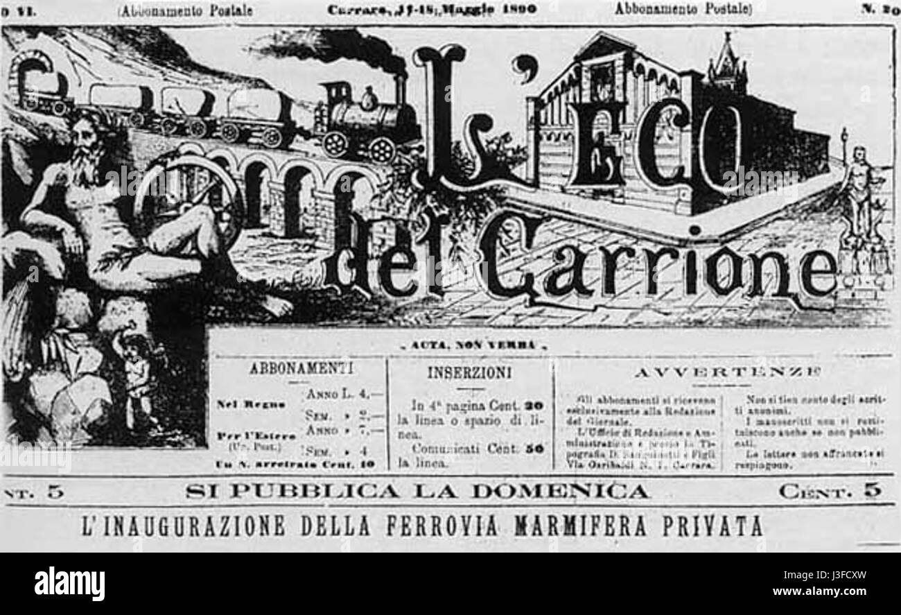 La ferrovia Marmifera Carrara era una linea ferroviaria fondata nel 1890 a Carrara, in Italia, principalmente per il trasporto del marmo dalle cave al porto per l'esportazione. Rimane una parte fondamentale della storia industriale dell'regionÂ. Foto Stock