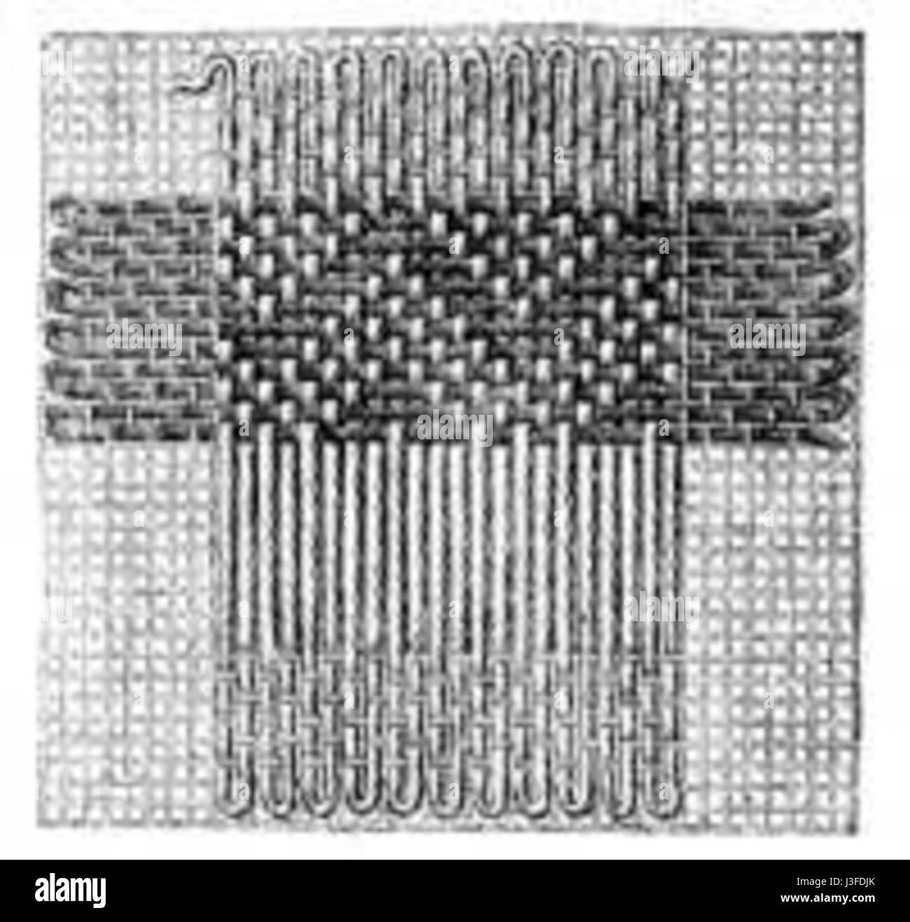 "Fig. 44. Dannazione del lato sbagliato" si riferisce probabilmente a una figura o a un'illustrazione che mostra il lato opposto di un punto dannato, un'intricata tecnica utilizzata nei tessuti e nei ricami. Foto Stock