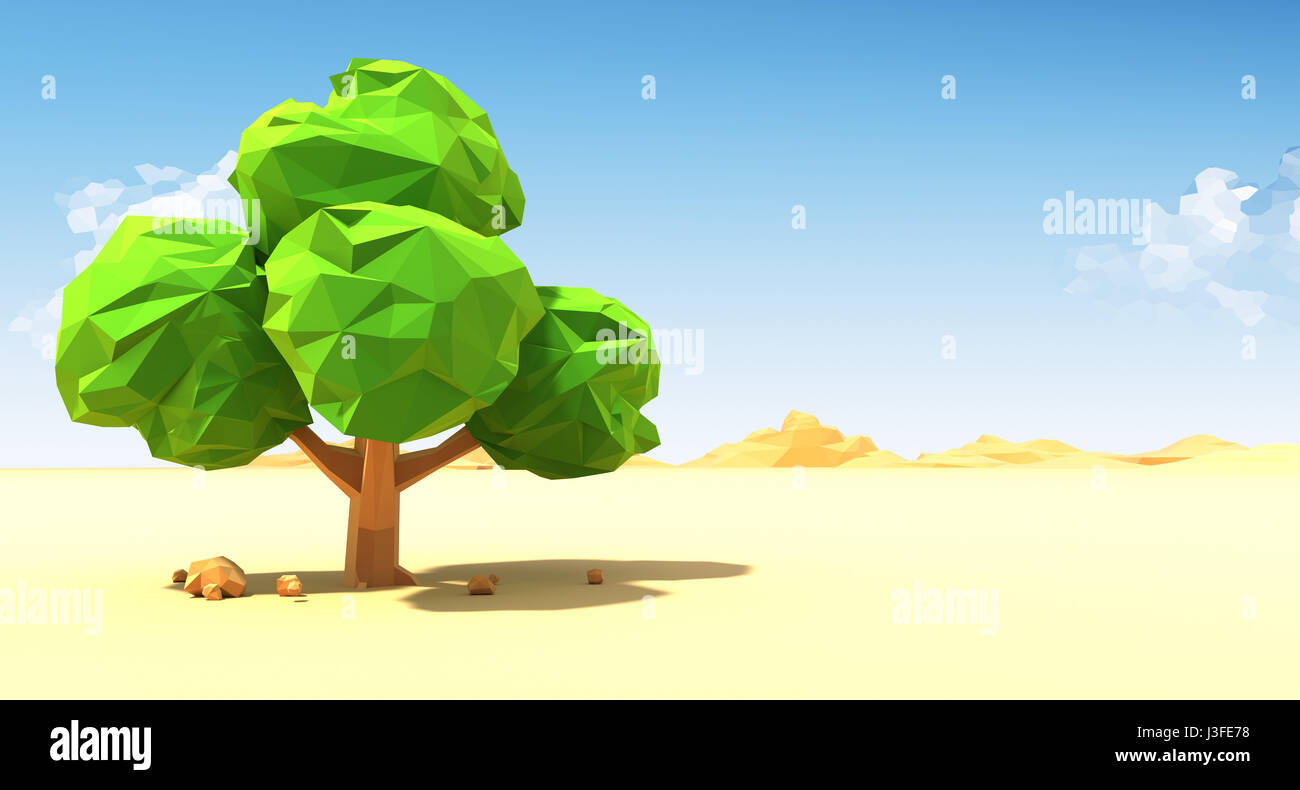 Albero solitario nel deserto. 3D illustrazione Foto Stock