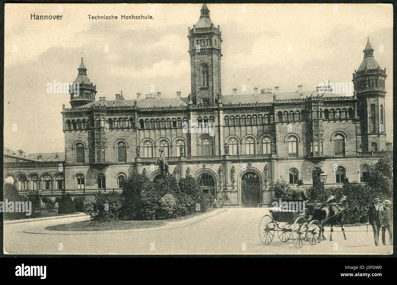 Georg Kugelmann PC 0271 Hannover, Technische Hochschule. Bildseite mit offener Pferdekutsche am Welfengarten Foto Stock