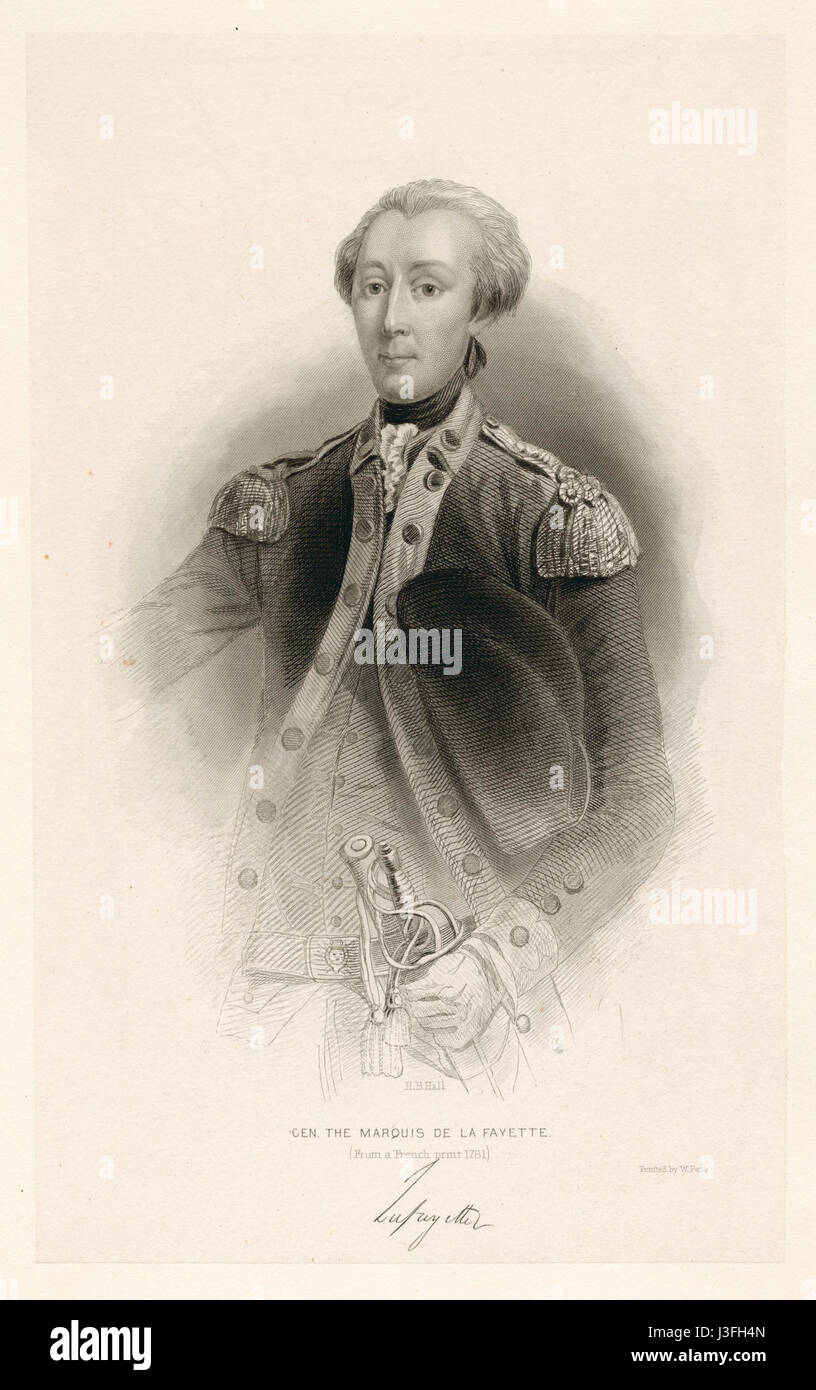 Questa immagine o documento si riferisce a una raffigurazione del generale Marchese de Lafayette, una figura chiave della Rivoluzione americana e della storia francese, con un riferimento alla collezione della New York Public Library. Foto Stock