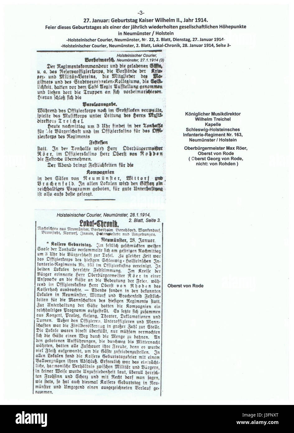 Georg von Rode, Kaiser Geburtstag H.C 27.1.1914 27.1.1914 NMS 3 von 3 , 18.1.1914 Foto Stock