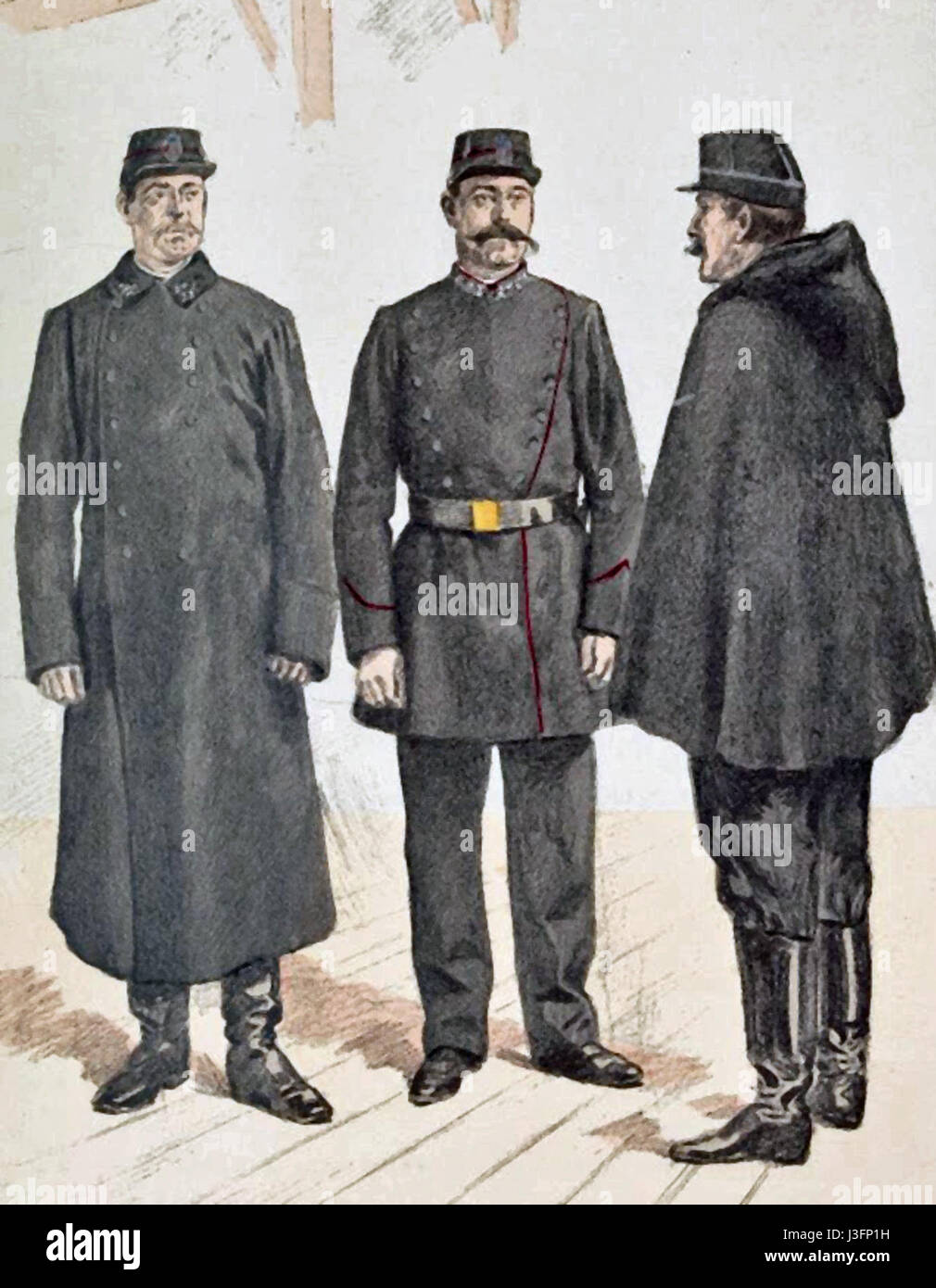 "Gardiens de la paix" si riferisce a un gruppo o a un concetto relativo alle forze di pace in Francia, che probabilmente fa riferimento ai ruoli di polizia o di applicazione della legge in Francia durante la fine del XIX secolo. Il termine può riflettere la storia e i doveri della polizia durante quel periodo. Foto Stock