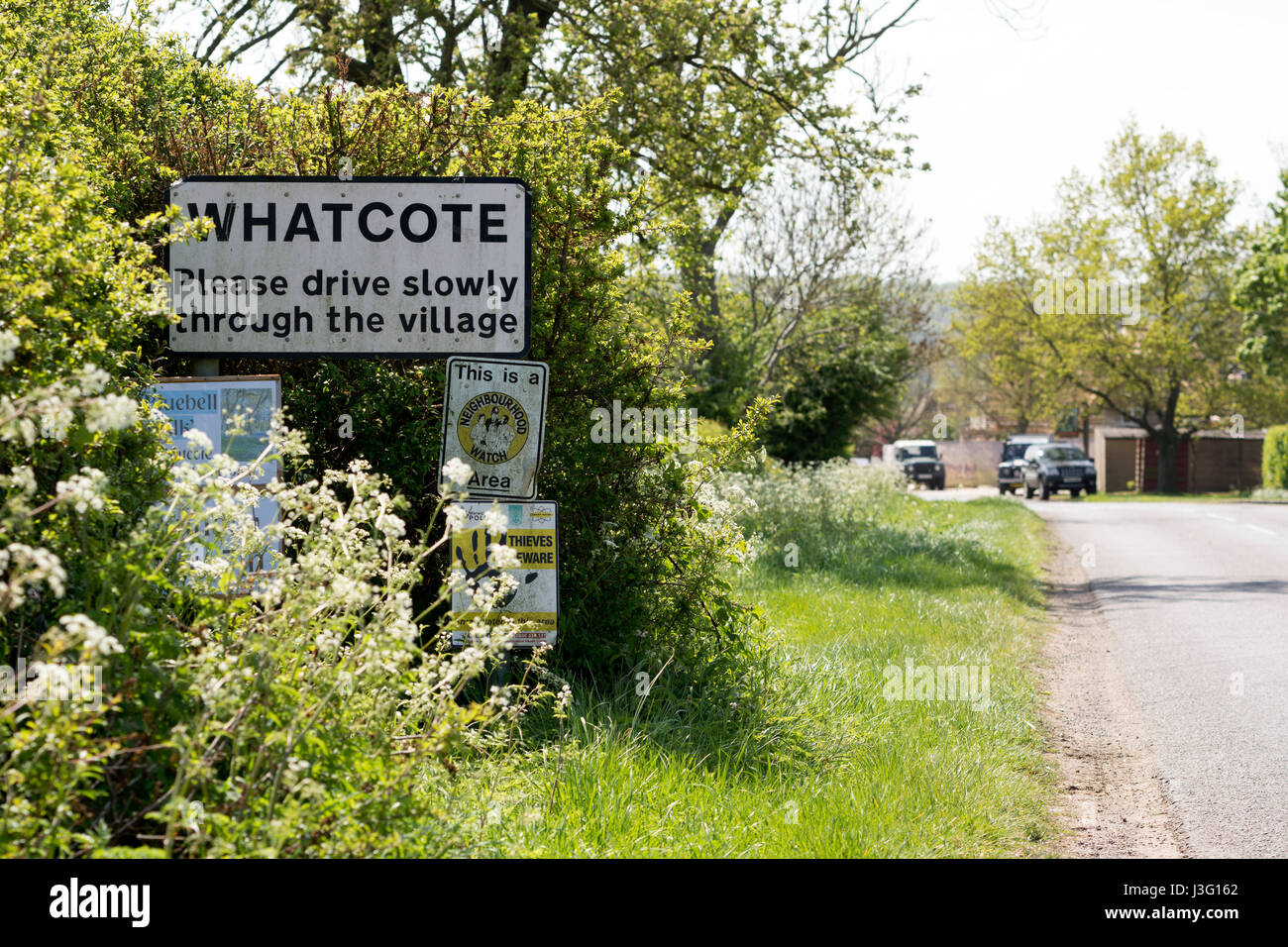 Villaggio Whatcote segno, Warwickshire, Inghilterra, Regno Unito Foto Stock