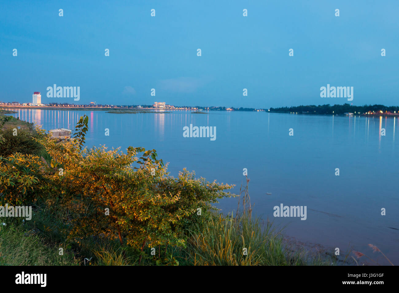 Vista del fiume Mekong, Vientiane, Laos Foto Stock