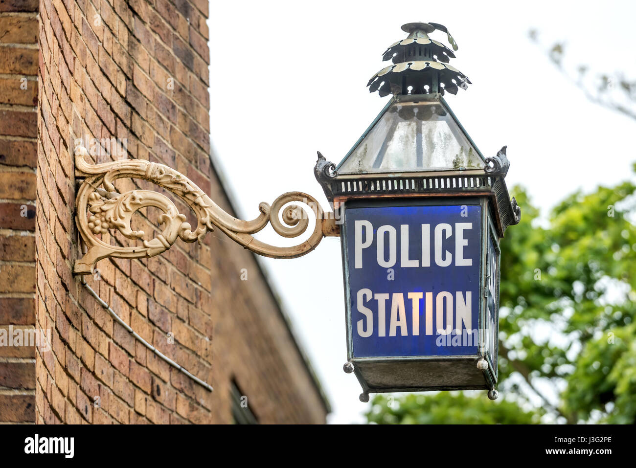 Vecchia Stazione di polizia lampada in Ham Road Shoreham Foto Stock