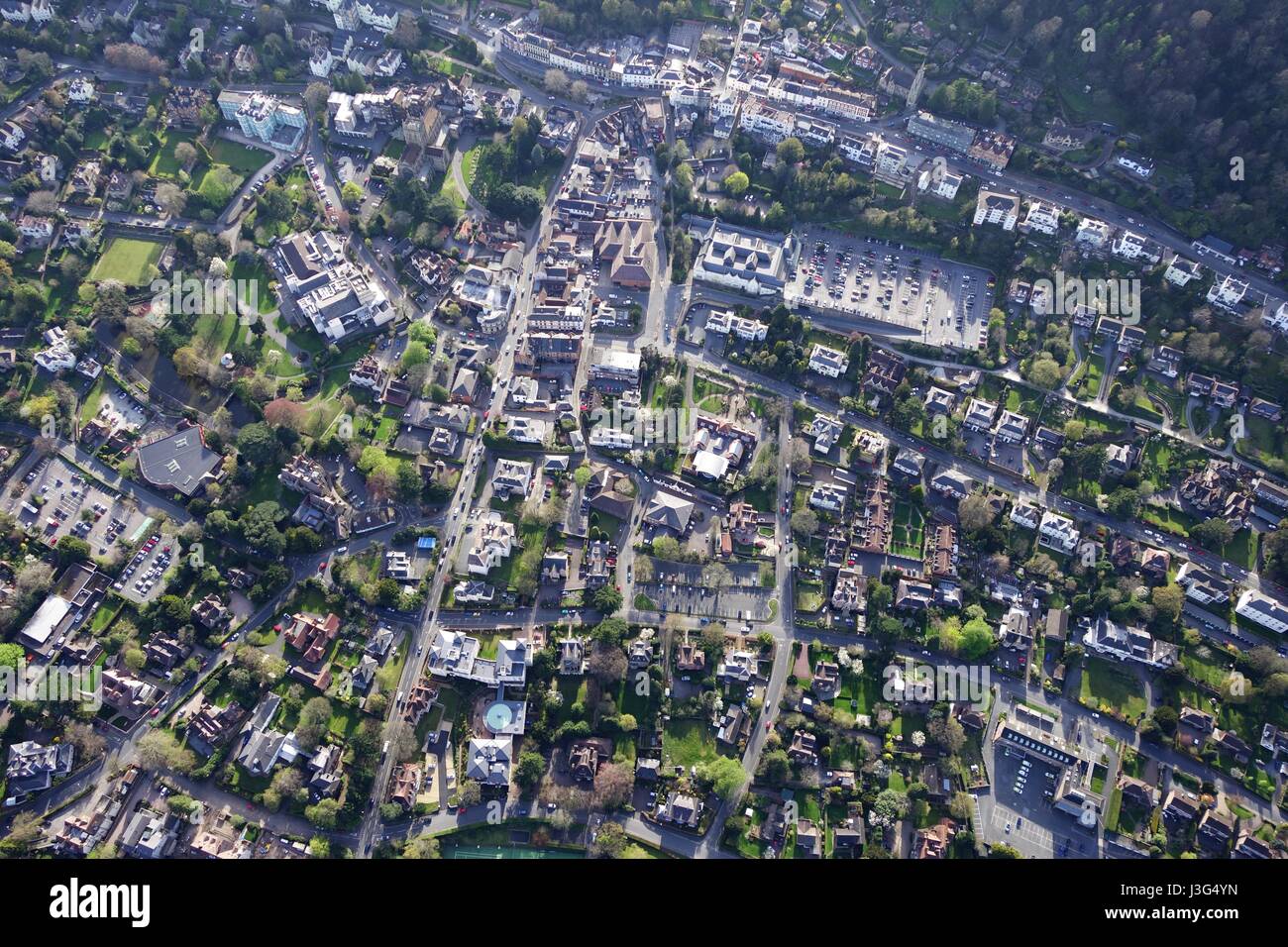 Great Malvern WORCESTERSHIRE REGNO UNITO centro città dall'aria Foto Stock