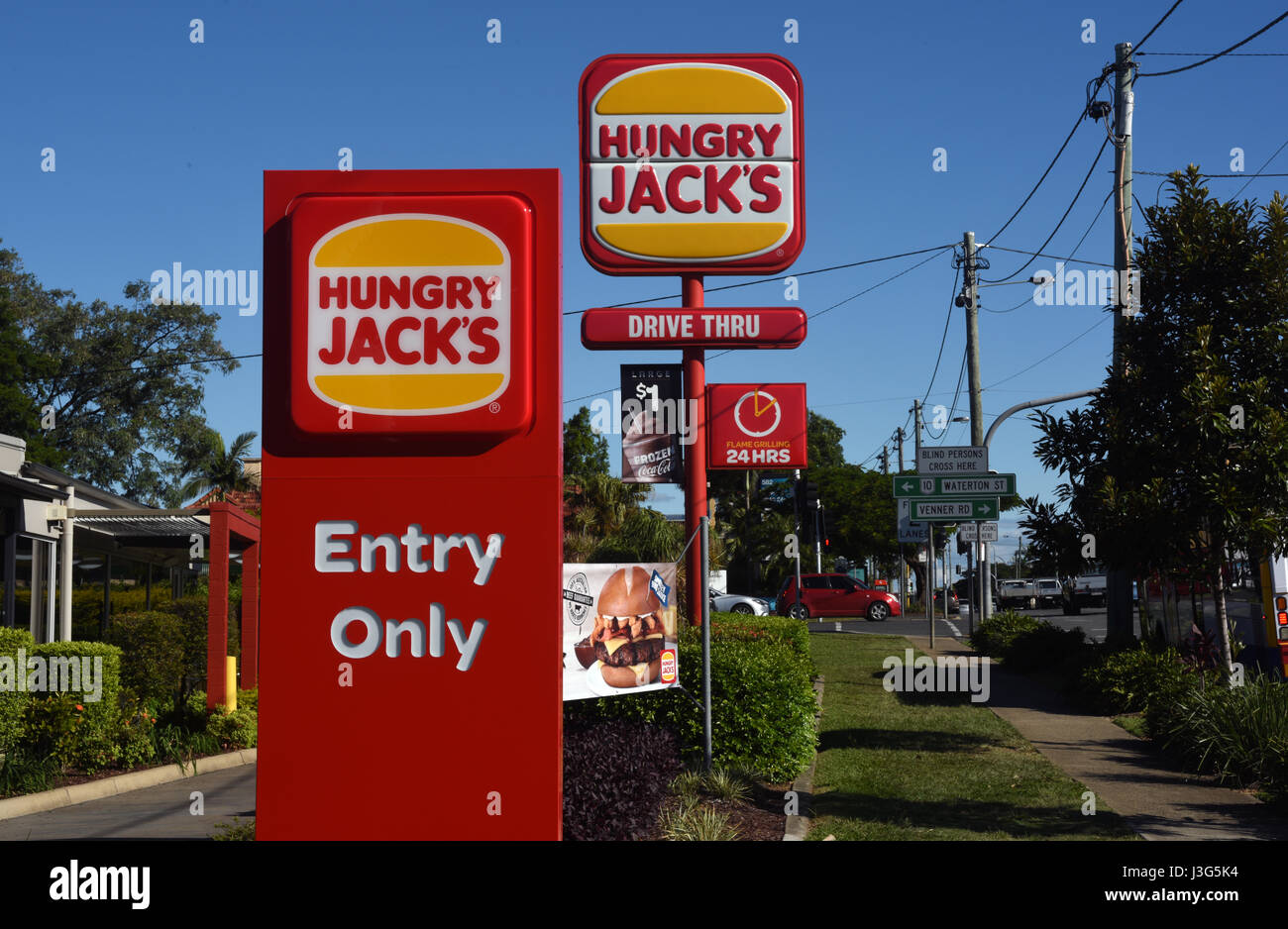 Brisbane, Australia: segni di fame Jack è il fast food, hamburger outlet Foto Stock