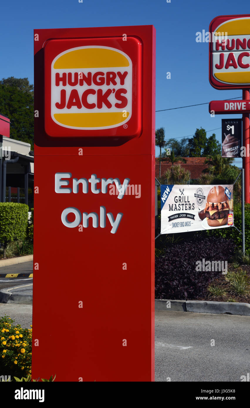 Brisbane, Australia: segni di fame Jack è il fast food, hamburger outlet Foto Stock