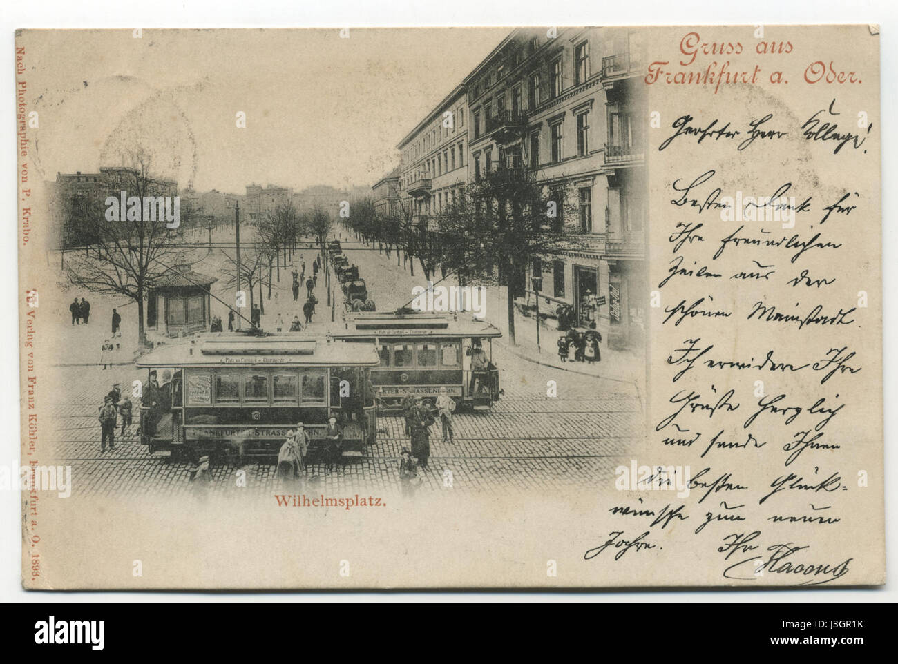 Wilhelmsplatz a Francoforte Oder, Germania, come apparve prima del 1898, mostrando la sua architettura storica e lo sviluppo urbano dell'epoca. Foto Stock