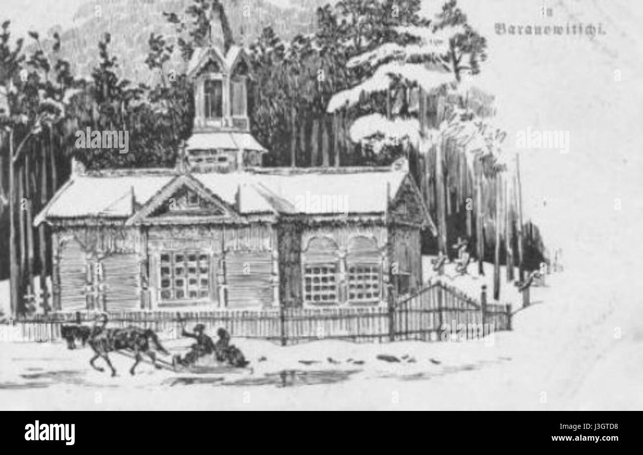 Un'immagine della Friedhofs Kapelle (Cappella del cimitero) a Baranowitschi, Bielorussia, che riflette lo stile architettonico e il significato storico della regione. Foto Stock