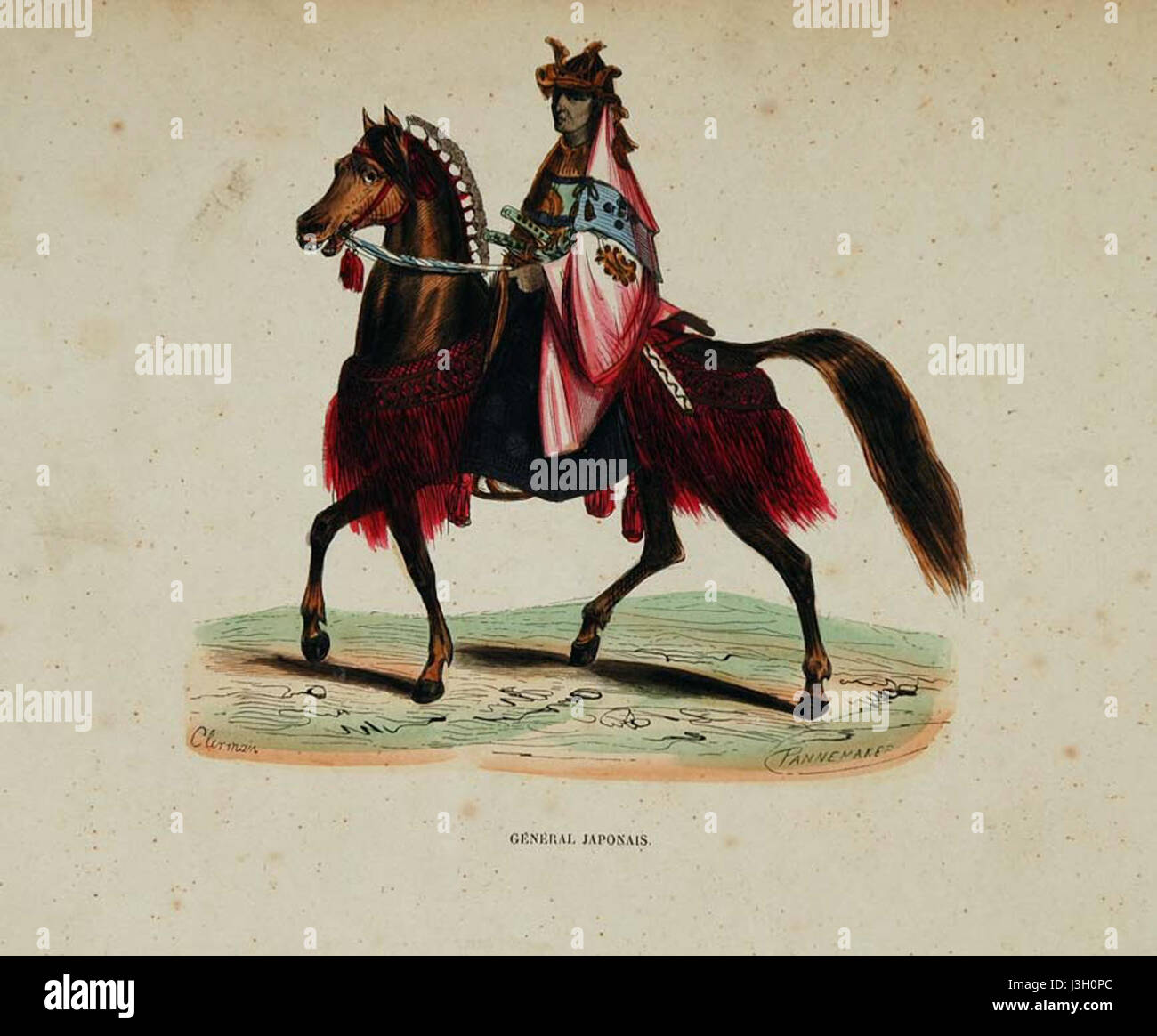 Il generale Japonais si riferisce probabilmente a una rappresentazione o rappresentazione artistica di un generale giapponese, forse nel contesto dell'arte storica o militare, che mostra elementi della cultura e dell'abbigliamento militare giapponese. Foto Stock