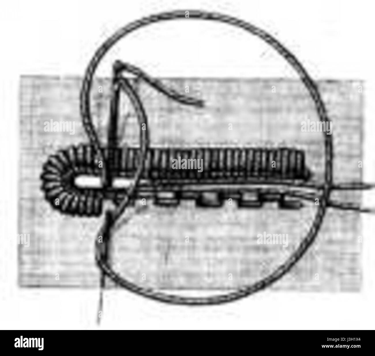 "Fig. 30' si riferisce probabilmente a una figura o a uno schema che mostra le asole delle asole in vari materiali di abbigliamento. Questo potrebbe essere parte di una guida di cucito o moda, concentrandosi sulla costruzione e sui tipi di asole utilizzati in tessuti diversi. Foto Stock