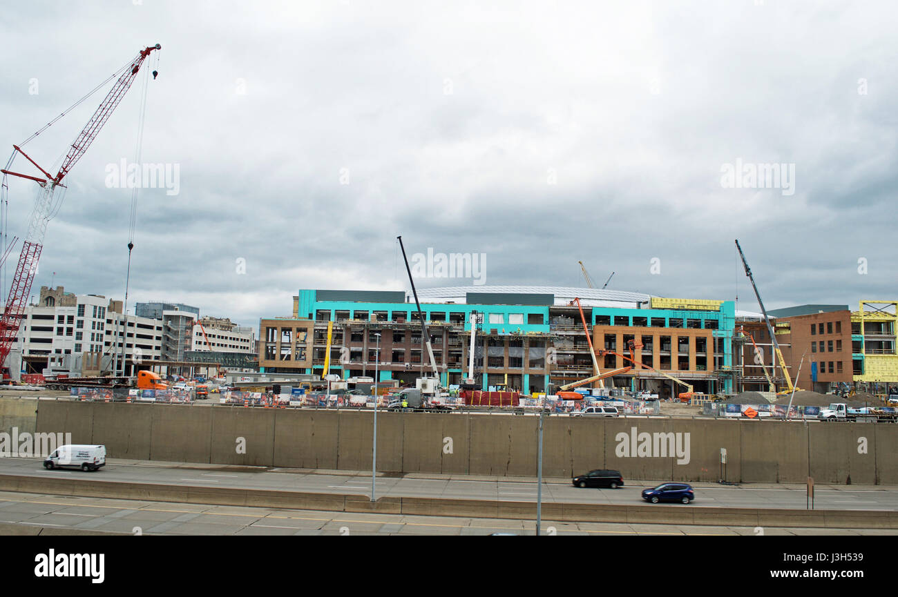 Little Caesars Arena in costruzione a Detroit Foto Stock