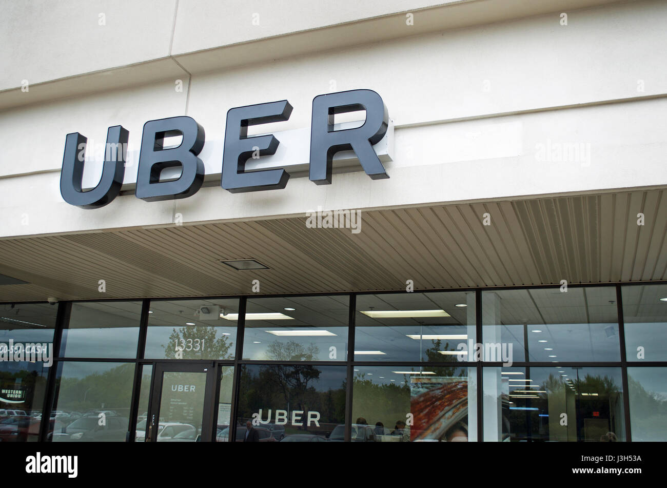 Uber segno su un Uber ufficio o posizione Foto Stock