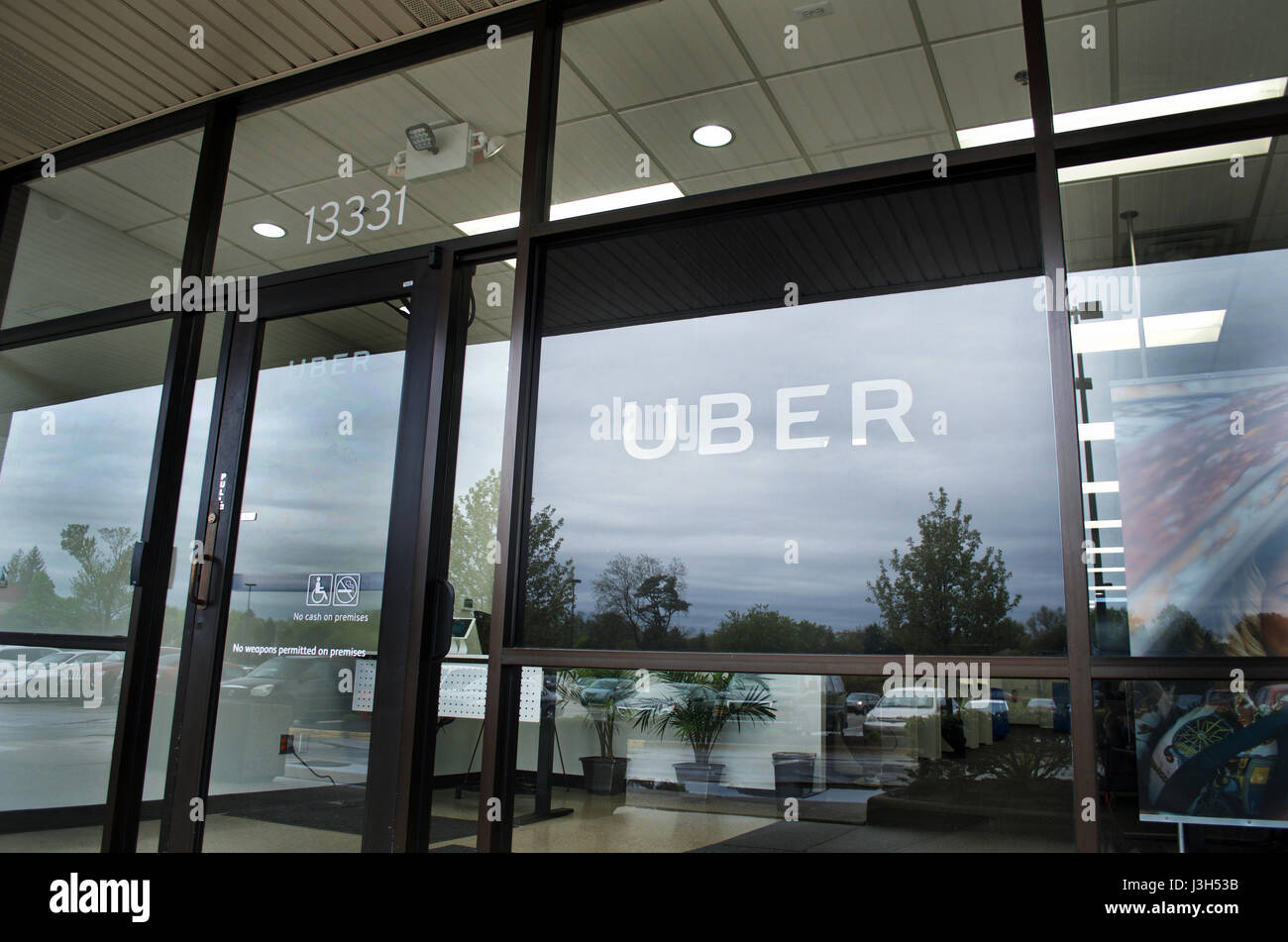Uber segno su un Uber ufficio o posizione Foto Stock