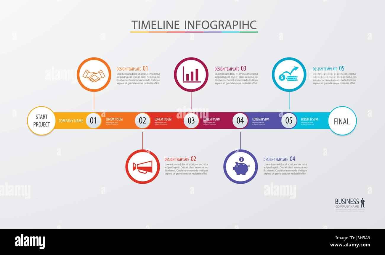 Infografico modello timeline concetto aziendale.vettore può essere utilizzato per il layout di flusso di lavoro, diagramma, numero step up opzioni, web design ,Relazione annuale Illustrazione Vettoriale