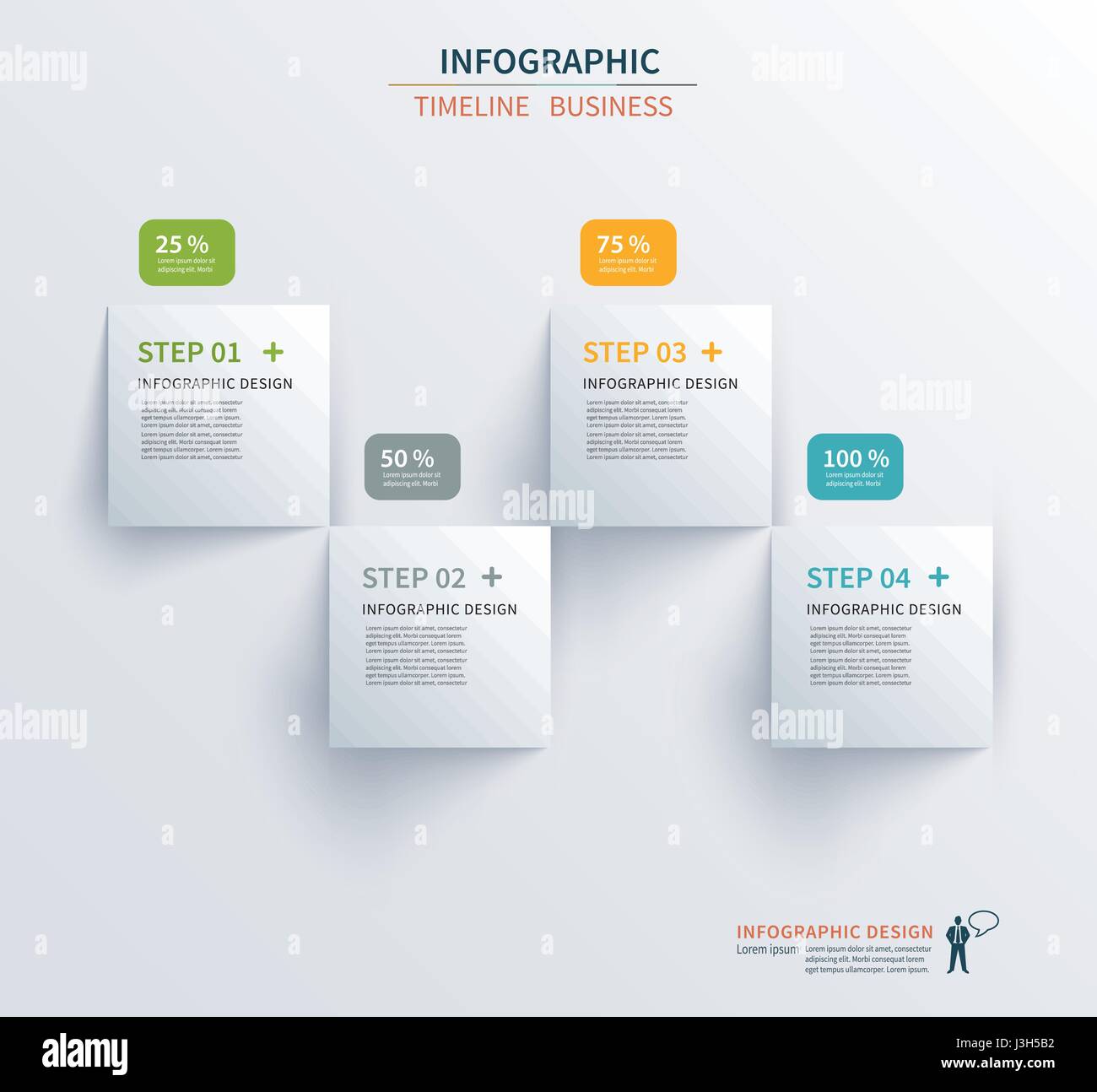 Business modello infographics 4 fasi con square. Può essere utilizzato per il layout di flusso di lavoro, diagramma, il numero delle opzioni, web design, presentazioni Illustrazione Vettoriale