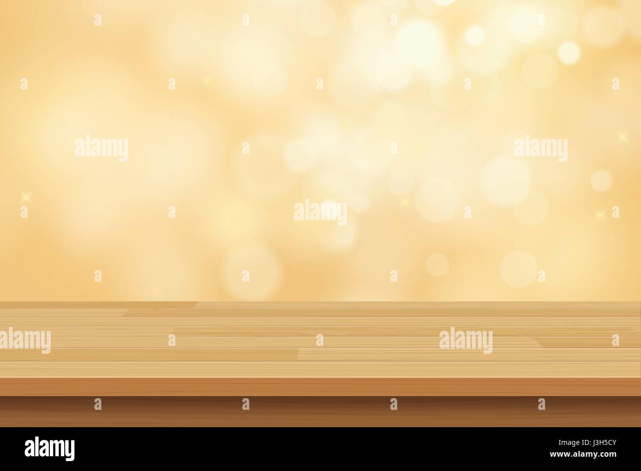 Legno vector table top sul golden bokeh sfondo astratto Illustrazione Vettoriale