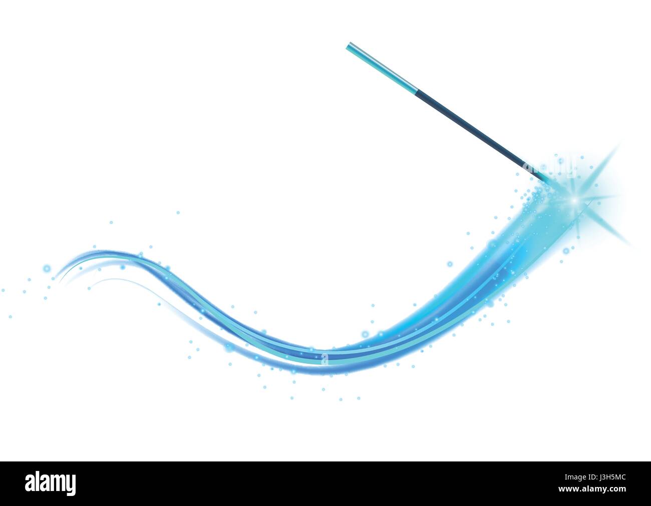 La bacchetta magica con magica sparkle glitter trail. Vettore bacchetta di ortografia su sfondo bianco. Illustrazione Vettoriale