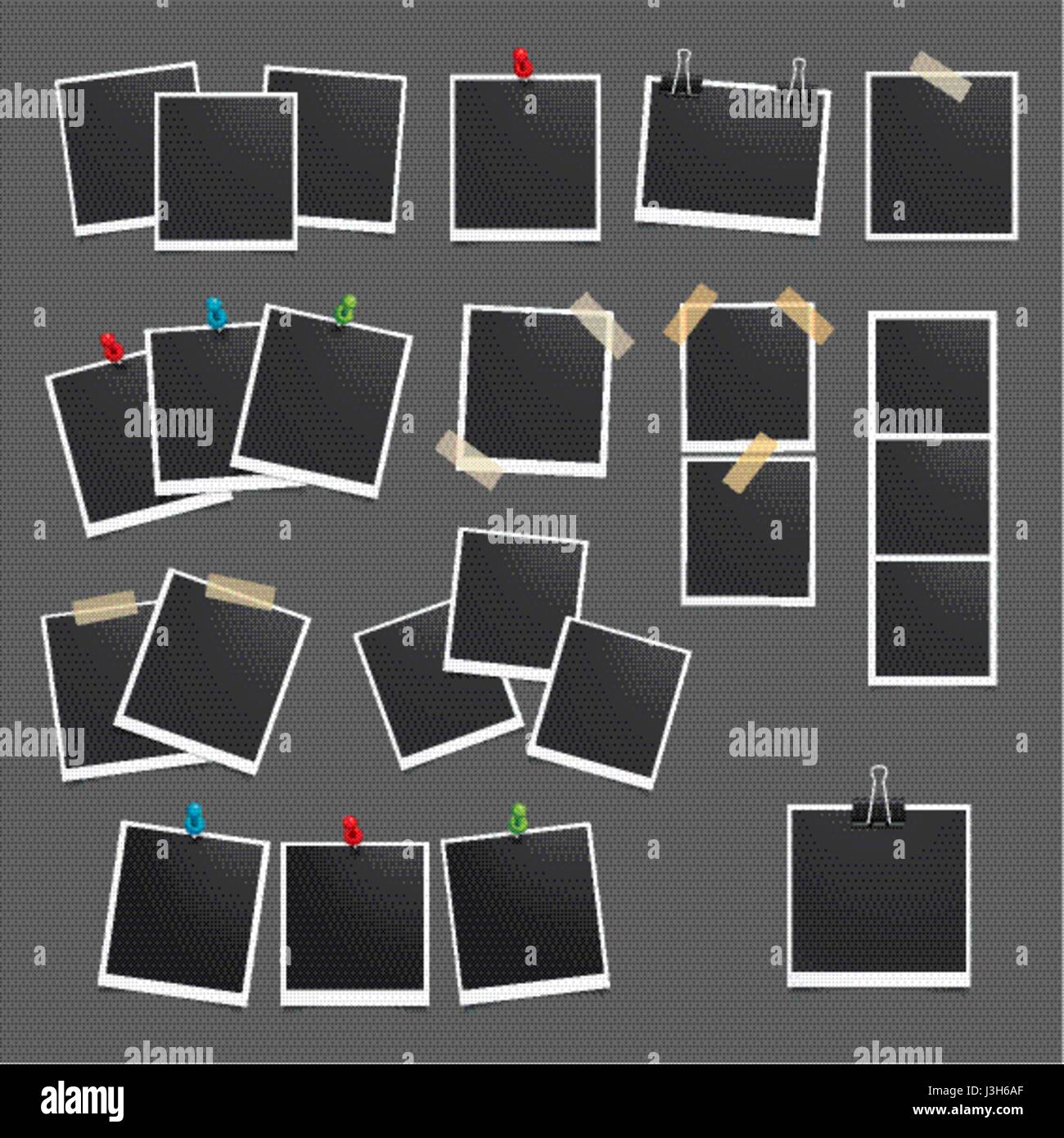 Vector photo frame.Set di realistica Fotografia della carta.Modello foto design. Illustrazione Vettoriale