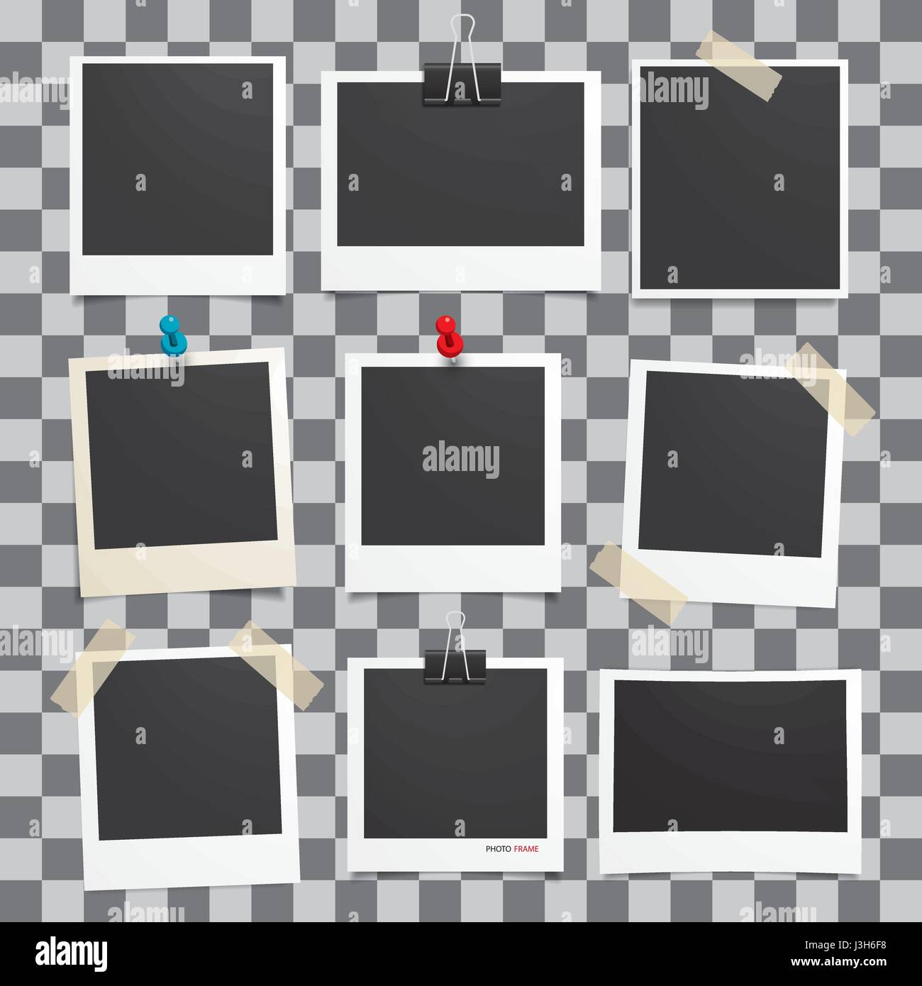 Vector photo frame.Set di realistica Fotografia della carta.Modello foto design. Illustrazione Vettoriale
