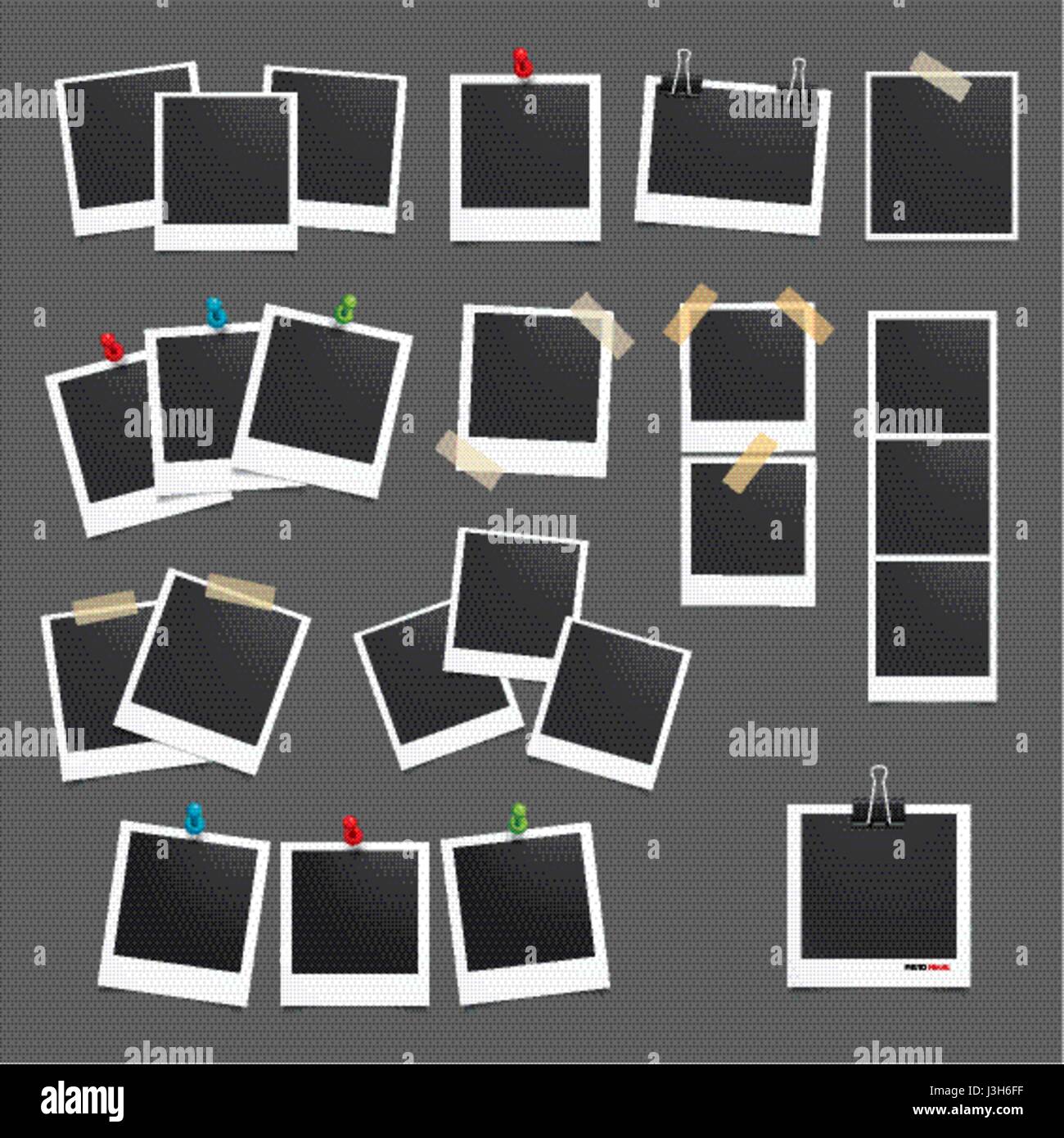 Vector photo frame.Set di realistica Fotografia della carta.Modello foto design. Illustrazione Vettoriale
