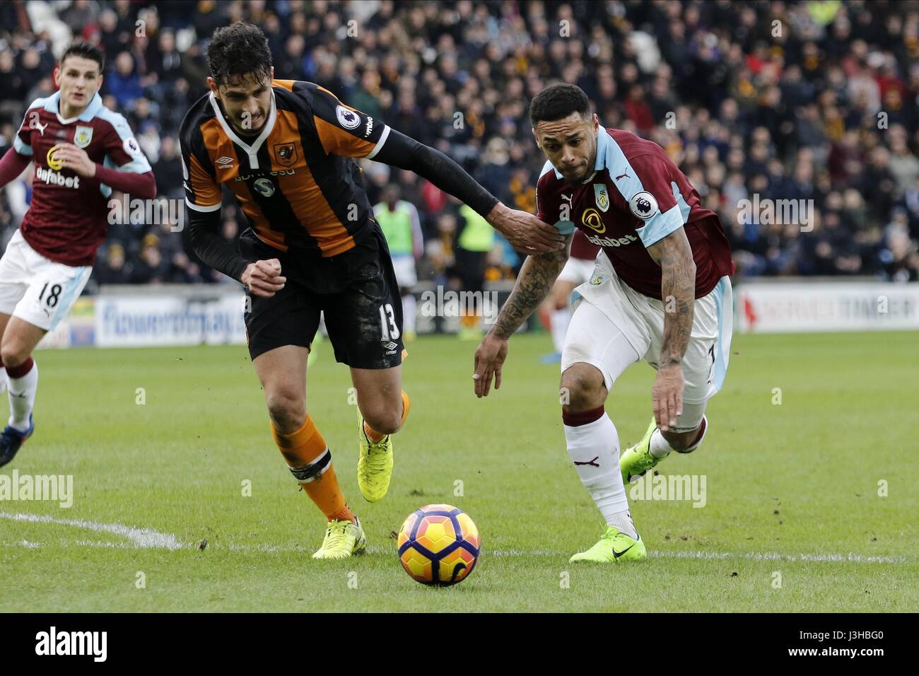 ANDREA RANOCCHIA ANDRE GRIGIO Hull City FC V BURNLEY Hull City FC V BURNLEY FC KCOM STADIUM Hull Inghilterra 25 Febbraio 2017 Foto Stock