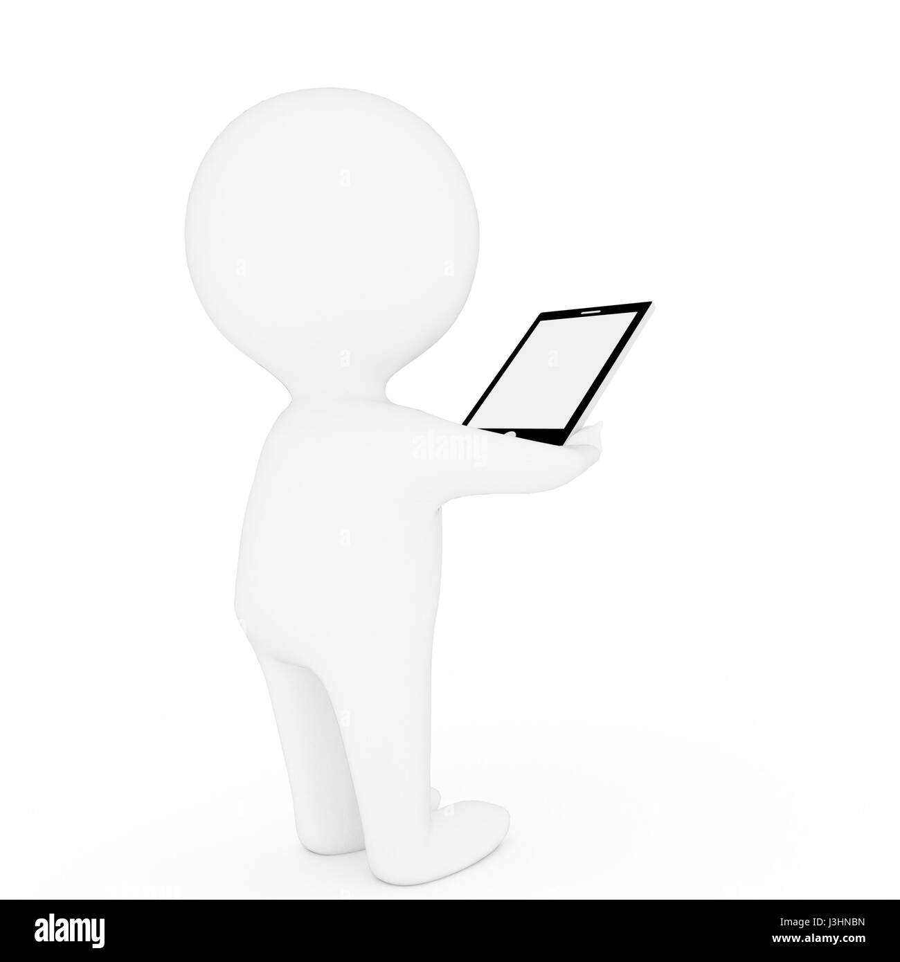 Piccolo popolo giocando tablet technology isolato su sfondo bianco in 3D rendering Foto Stock