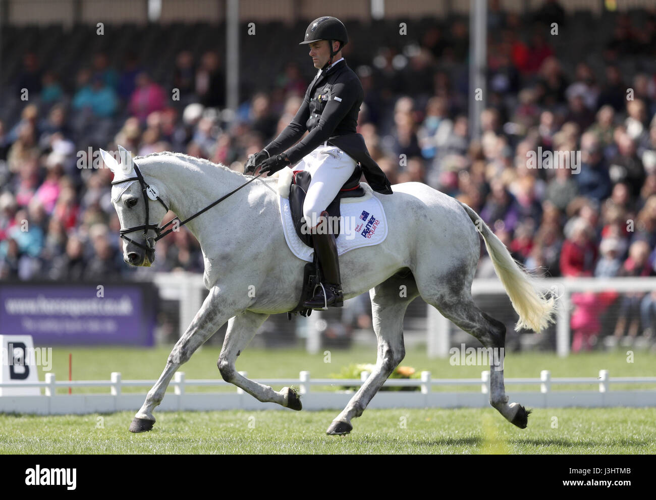 Australia Paul Tapner su Bonza re di Rouges durante la fase di dressage al giorno tre del 2017 Badminton Horse Trials. Foto Stock