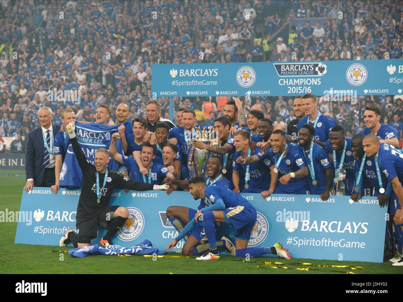 Il Leicester City PREMIER LEAGUE LEICESTER CITY LEICESTER CITY PREMIER LEAGUE RE LO STADIO DI POTENZA Leicester Inghilterra 07 Maggio 2016 Foto Stock